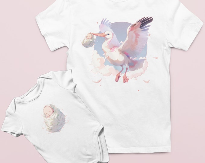 matching baby mom, organic cotton, Personalized bodysuit, T-shirt, Stork Matching Outfit, Parent-Child Outfits, Coordinated Clothing