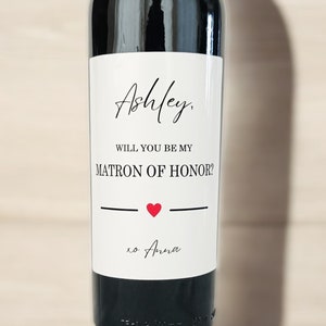 Gepersonaliseerde matrone of honor wijnetiket - custom minimalistisch wijnetiket - perfect cadeau voor matron of honor, voorstel bruidsmeisje