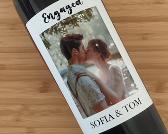 Personalized Engagement Label - Custom Photo Wine Label - Wedding Wine Label - Unique Proposal & Anniversary Gift for Couples
