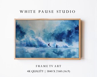 Surfing Watercolor Painting, Ocean Wave Art for Samsung Frame TV 4K