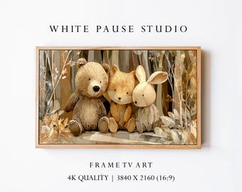 Nursery Animals Art, Teddy Bear Bunny Fox Woodland Scene (Digital Download)