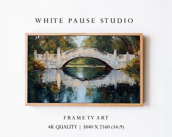 Moody Oil Painting Bridge Landscape for Samsung Frame TV Art 4K Digital Desktop Wallpaper