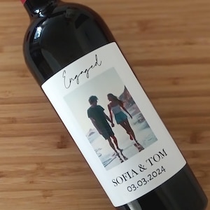 Etiqueta de compromiso personalizada - Etiqueta de vino con foto personalizada - Etiqueta de vino para bodas - Propuesta única y regalo de aniversario para parejas - Pegatina