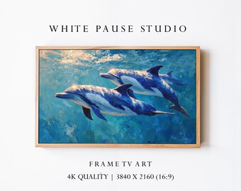 Dolphin Ocean Art 4K, Samsung Frame TV Decor, Coastal Marine Life Painting