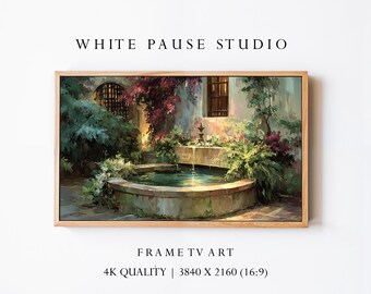 Secret Garden Fountain Art 4K, Samsung Frame TV Decor, Romantic Courtyard Scene
