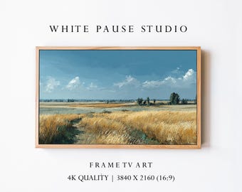 Golden Field Path Art 4K, Samsung Frame TV Decor, Minimal Countryside Landscape
