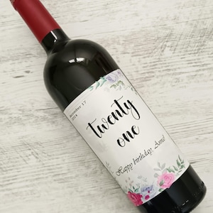 Wszystkiego najlepszego z okazji 21. urodzin - nowoczesna etykieta na wino - spersonalizowany prezent na 21. urodziny - wyjątkowa etykieta na szampana urodzinowego na uroczystości