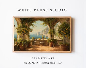 Amalfi Coast Lemon Terrace Frame TV Art, Italian Villa Landscape JPG for Samsung The Frame
