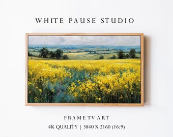 Canola Field Art 4K, Samsung Frame TV Decor, Yellow Countryside Landscape