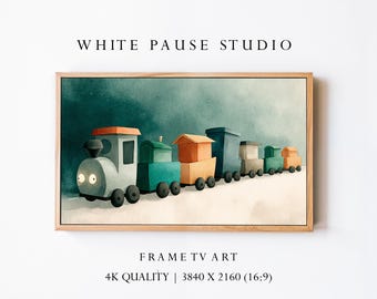Toy Train Illustration, Minimalist Kids Room Art, Samsung Frame TV Art (4K)