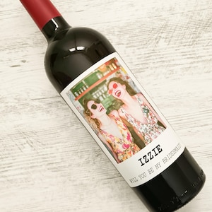 Aangepaste foto wijnetiket - voorstel bruidsmeisje champagnefles - gepersonaliseerde bruidsmeisje - sticker verlovingslikeur waterwhisky