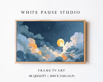 Dreamy Moon Cloud Night Sky Art, Calm Bedroom Decor (4K Digital Download)