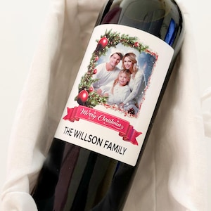 Etichetta fotografica personalizzata per bottiglia di vino/champagne di Natale - Regali di famiglia personalizzati