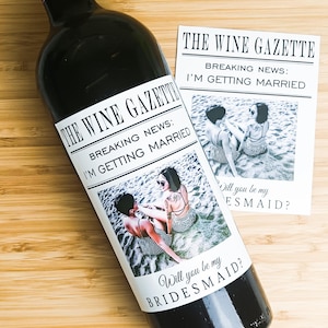 Etichetta per foto di matrimonio su giornale - Etichetta personalizzata per vino di fidanzamento - Regalo di coppia - Etichetta per vino di matrimonio - Regalo di matrimonio - Regalo di anniversario
