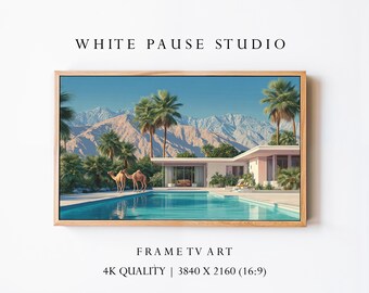Palm Springs Pool Frame TV Art, Desert Modern Camels JPG for Samsung