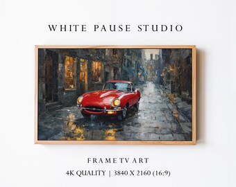 Red Sports Car Oil Painting, Classic Auto Art for Samsung Frame TV, 4K Wallpaper