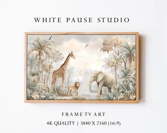 Safari Animals Samsung Frame TV Art, Neutral Jungle Nursery Decor, Desktop Wallpaper 4K