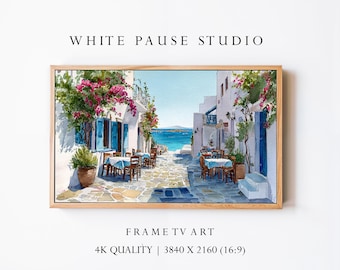 Mediterranean Coastal Village Watercolor for Samsung Frame TV Art 4K Digital Wallpaper