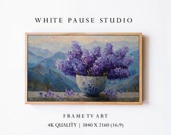 Impasto Lilac Oil Painting, Vintage Style Spring Art for Samsung Frame TV 4K