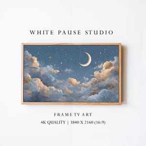 Crescent Moon Night Sky Art 4K, Starry Cloudscape, Samsung Frame TV Dreamy Wall Decor