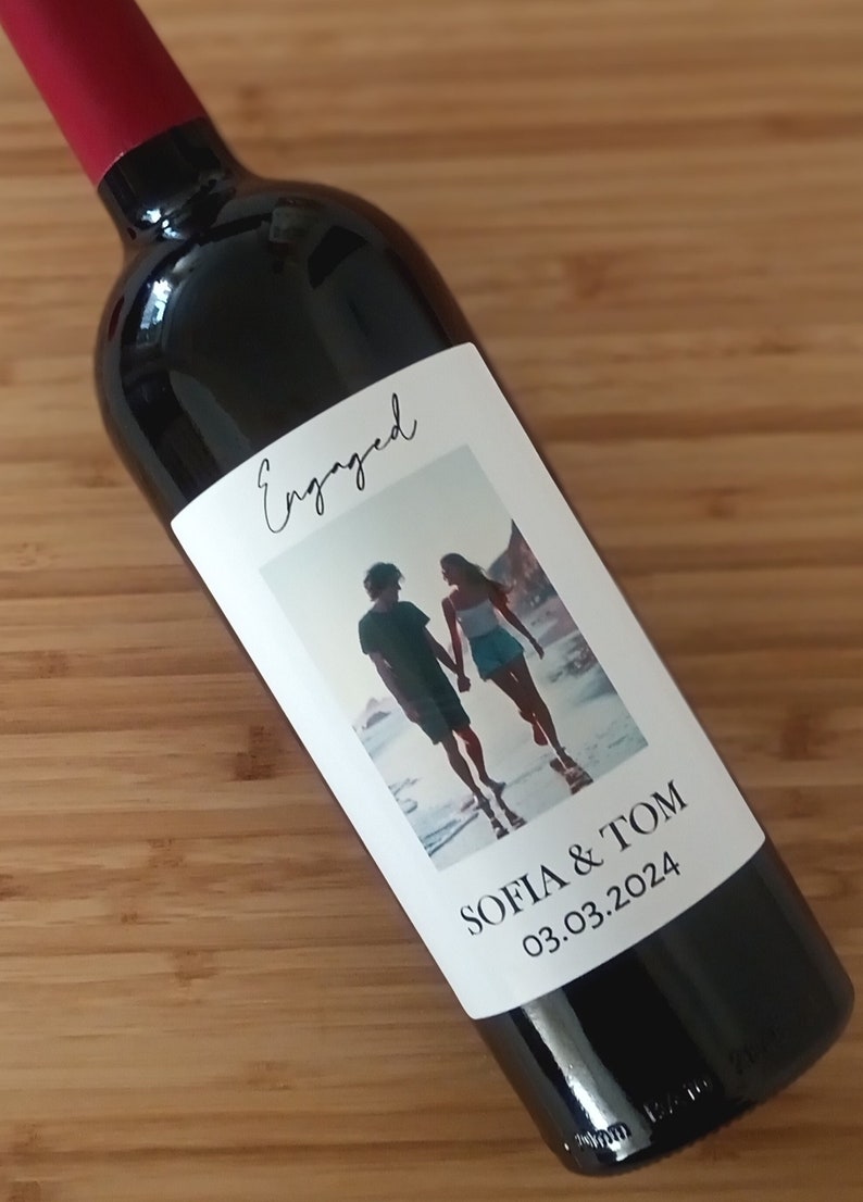 Personalized Engagement Label Custom Photo Wine Label Wedding Wine Label Unique Proposal & Anniversary Gift for Couples image 1