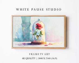 Enchanted Rose Watercolor Art, Fantasy Castle Painting for Samsung Frame TV 4K