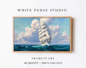 Vintage Sailing Ship Seascape Samsung Frame TV Art, Nautical Oil Painting Wallpaper 4K