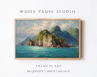 Impressionist Coastal Landscape for Samsung Frame TV, Turquoise Sea Island Oil Painting