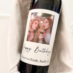 Etiqueta con foto personalizada - Etiqueta de vino con mensaje de feliz cumpleaños - Botella de champán - Regalos de aniversario personalizados - Compromiso - Etiqueta de vino con foto