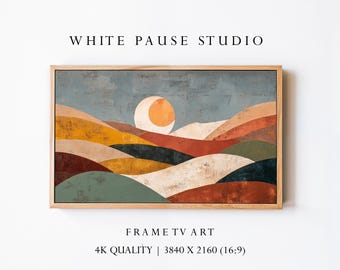 Mid Century Desert Frame TV Art, Boho Abstract Landscape 4K Samsung The Frame