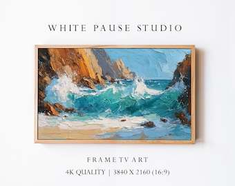 Coastal Wave Frame TV Art, Ocean Seascape Painting 4K Samsung The Frame JPG