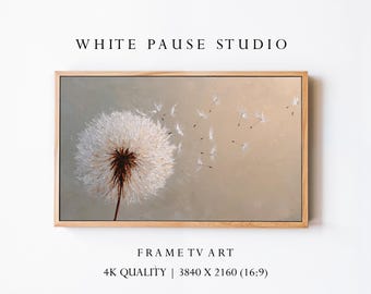 Dandelion Minimalist Art 4K, Samsung Frame TV Decor, Neutral Botanical Wall Art