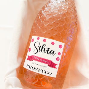 Autocollant vinyle personnalisé pour étiquette de vin champagne Prosecco de Noël - Cadeau de fantaisie amusant pour un anniversaire, une fête ou une fête