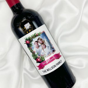 Bouteille de vin/champagne de Noël avec étiquette photo personnalisée - Cadeaux de famille personnalisés