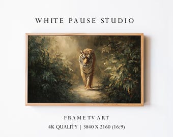Bengal Tiger Jungle Oil Painting, Wild Animal Art for Samsung Frame TV 4K