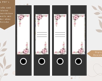 Folder spine labels - labels for inserting wide + narrow folders with + without lines - motif Flower 3 - PDF Digital Download