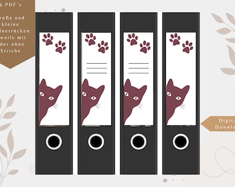 Folder spine labels - labels for inserting wide + narrow folders with + without lines - motif cat 2 - PDF digital download