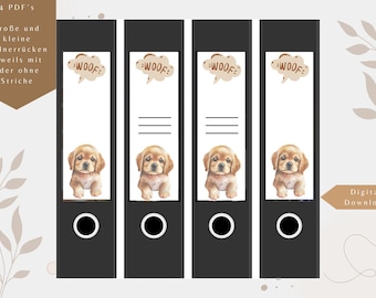 Folder spine labels - labels for inserting wide + narrow folders with + without lines - motif dog 1 - PDF Digital Download