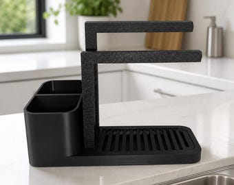 Organizador de cocina 2 en 1: escurridor de platos, bandeja para fregadero con recogegotas, accesorio de cocina moderno con impresión 3D y colores personalizados.