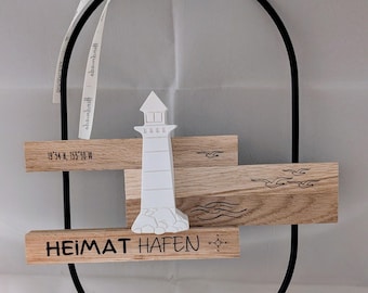 Décoration maritime « Home Port » dans un cadre en métal – design phare comme cadeau pour les amoureux de la côte et une maison avec une ambiance de la mer du Nord