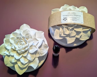 Aroma stone peony + fragrance oil popular perfume classic – decorative flower on round tray, room fragrance diffuser without fire, fragrance stone gift set