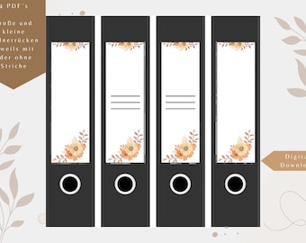 Folder spine labels - labels for inserting wide + narrow folders with + without lines - motif Flower 2 - PDF Digital Download