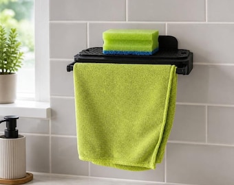 Soporte para esponjas de cocina con soporte para paños de cocina | Colador de pared | Montaje adhesivo en lugar de taladrar | Organizador de fregadero | Ahorra espacio