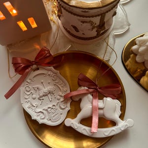Handmade Rocking Horse & Plaster Sachet Christmas Ornament – Set of 2