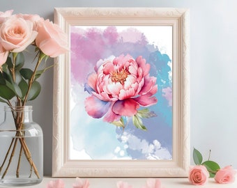 Pink rose printable, rose wall art flower, floral wall art, pink rose wall art, printable flower wall art, botanical wall art