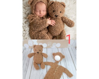 Newborn Baby Bear Photography Outfit Set - Romper & Bonnet For Photo Shoots