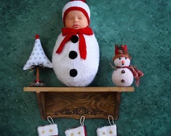 Newborn knitted snowman cocoon and hat set. Christmas outfit. Newborn Christmas photo shoot accessories. New year outfit