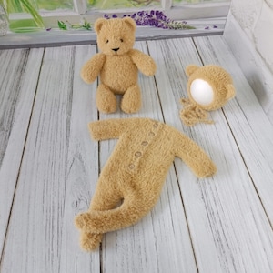 Newborn Knitted  Bear Toy And Romper set ,Newborn Photography Prop, Big Teddy Bear Toy for Baby, Newborn Bear Props, Baby Shooting set
