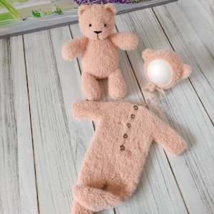 Newborn Knitted  Bear Toy And Romper set ,Newborn Photography Prop, Big Teddy Bear Toy for Baby, Newborn Bear Props, Baby Shooting set