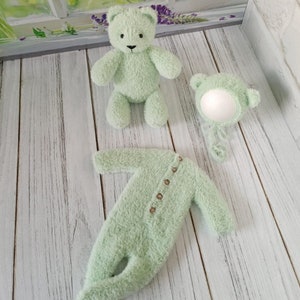 Newborn Knitted  Bear Toy And Romper set ,Newborn Photography Prop, Big Teddy Bear Toy for Baby, Newborn Bear Props, Baby Shooting set